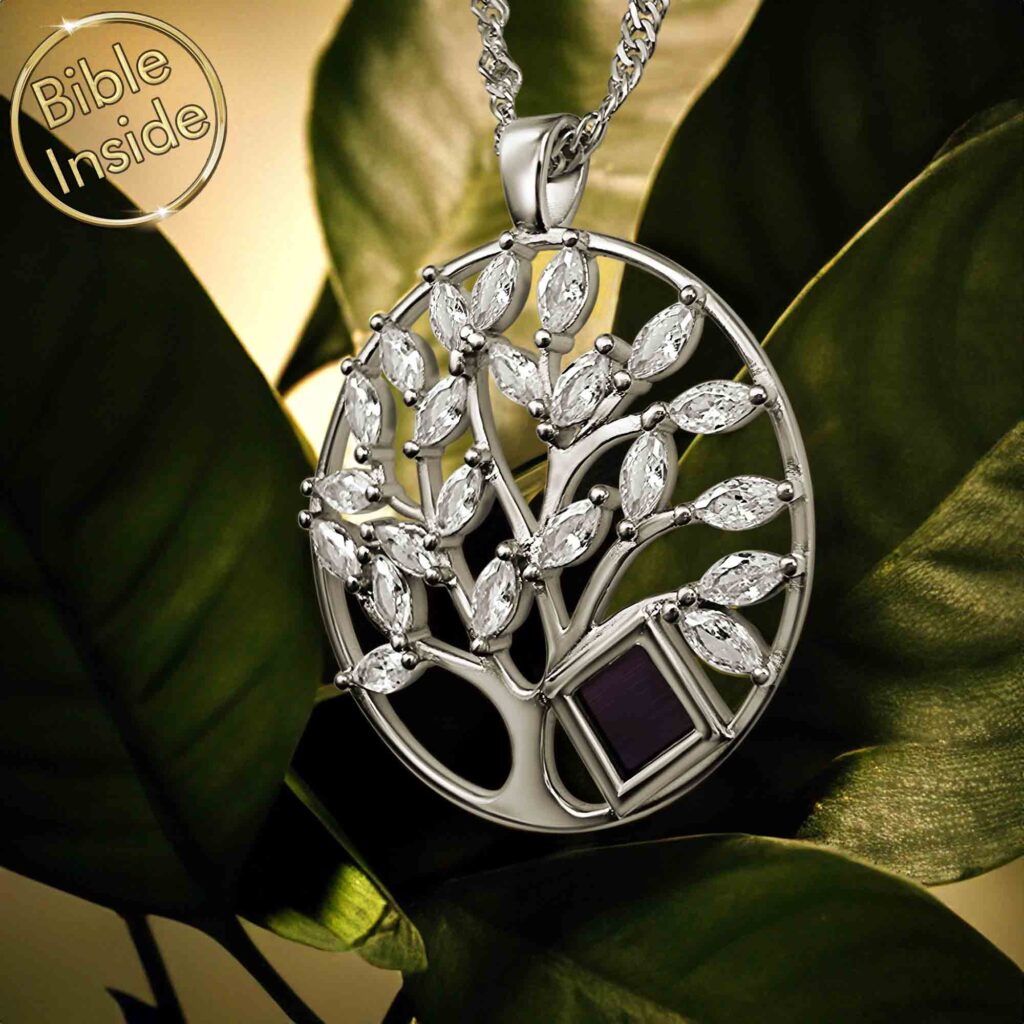 Silver Necklace Tree of Life Containing New Testament From My Nano Jewelry